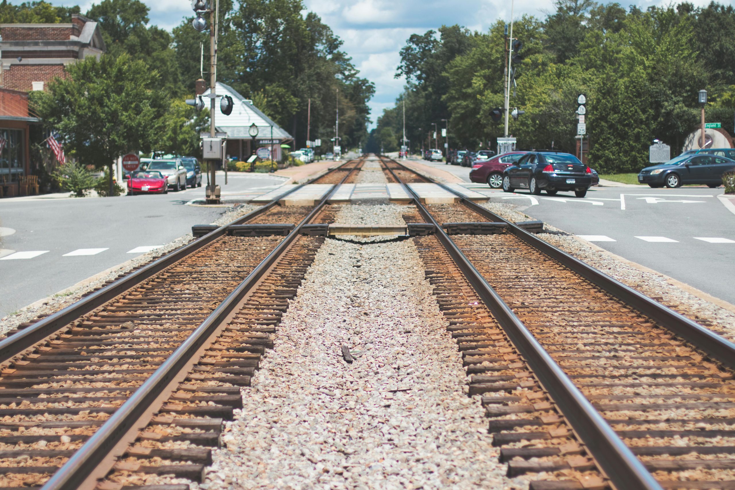 Train tracks in a small town